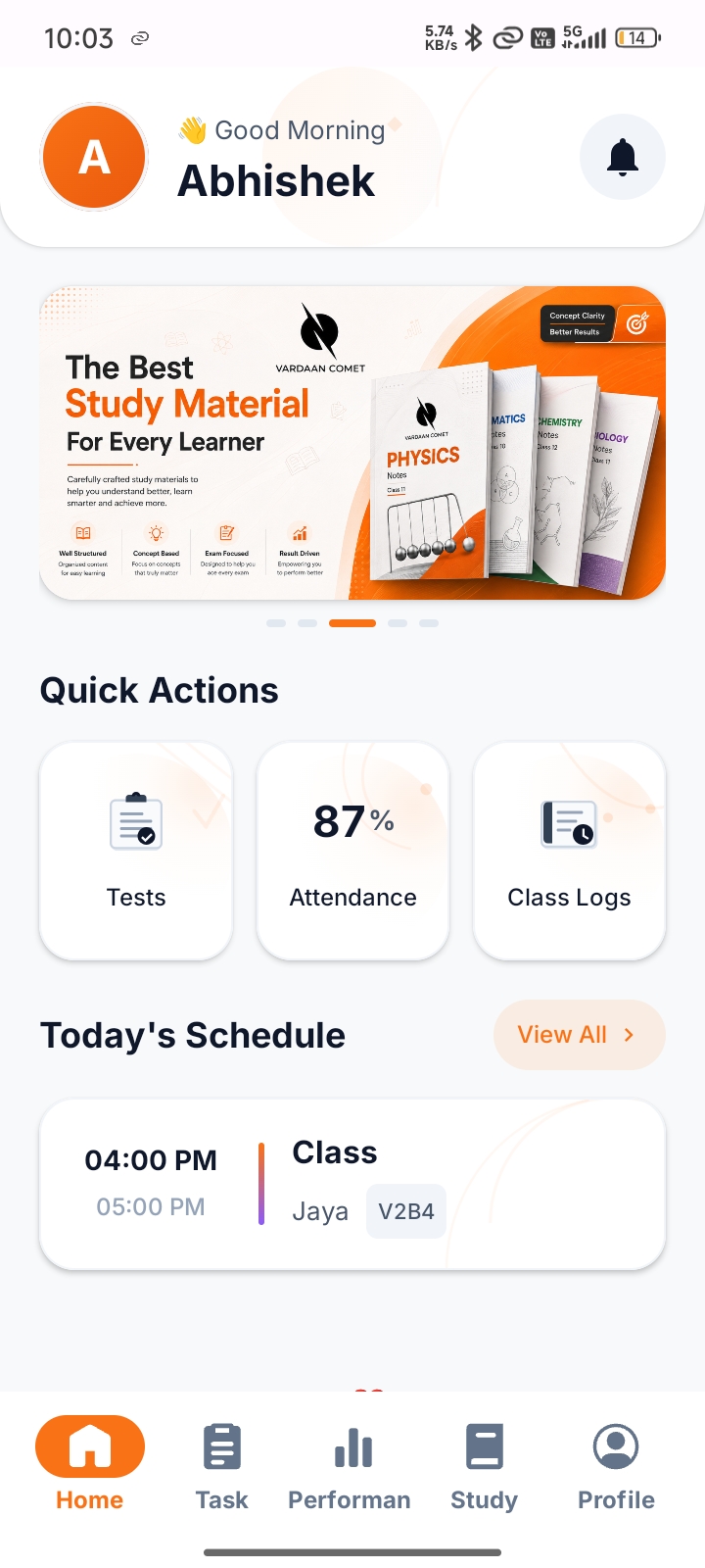 Vardaan Student App Interface